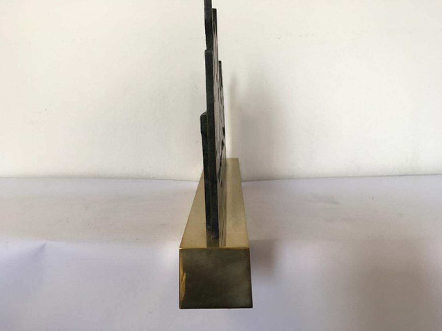 1980 Italy Bronze And Brass Abstract Sculpture By Nevio De Luca photo vintage