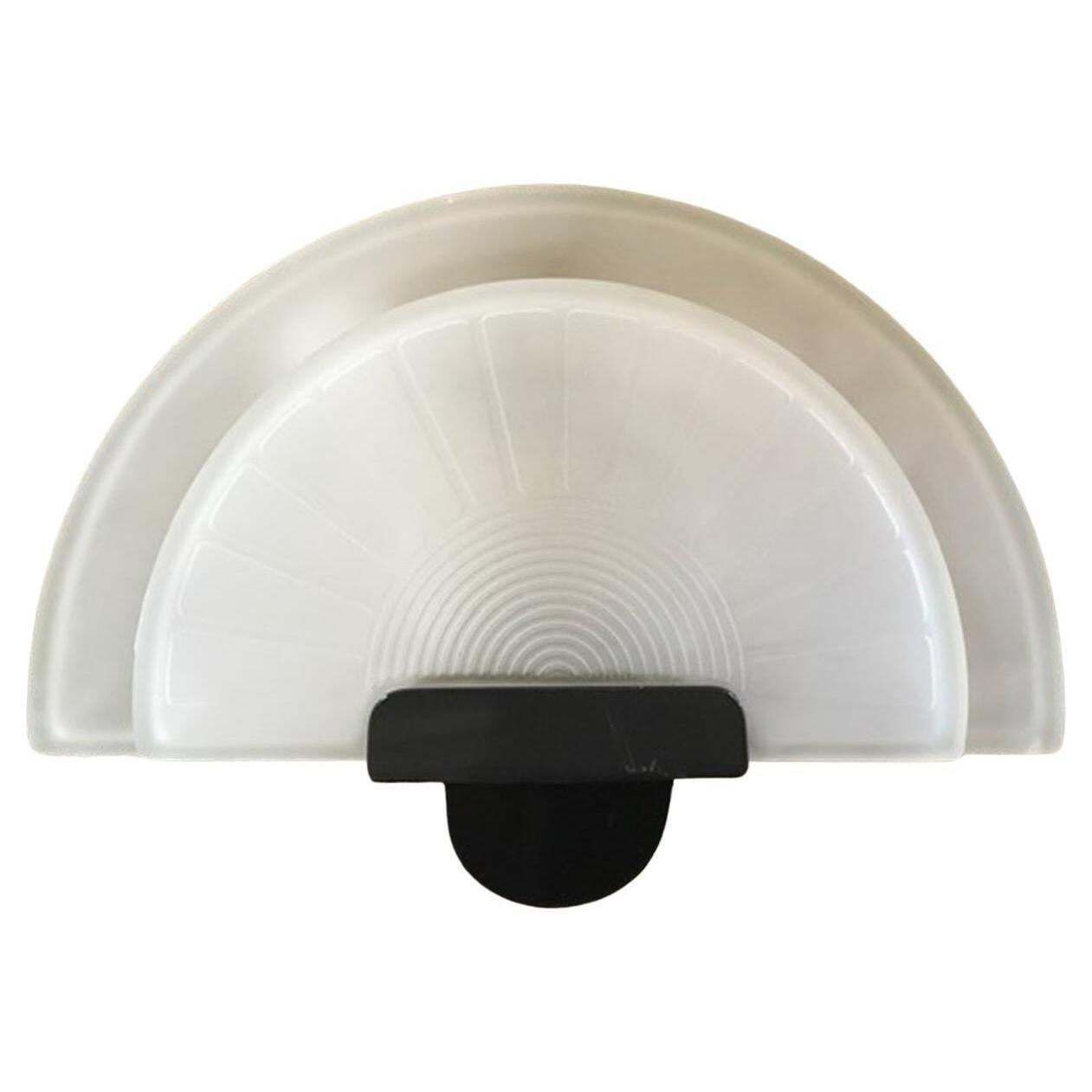 1980 Italy Post Modern Black Metal And Satin Glass Wall Light