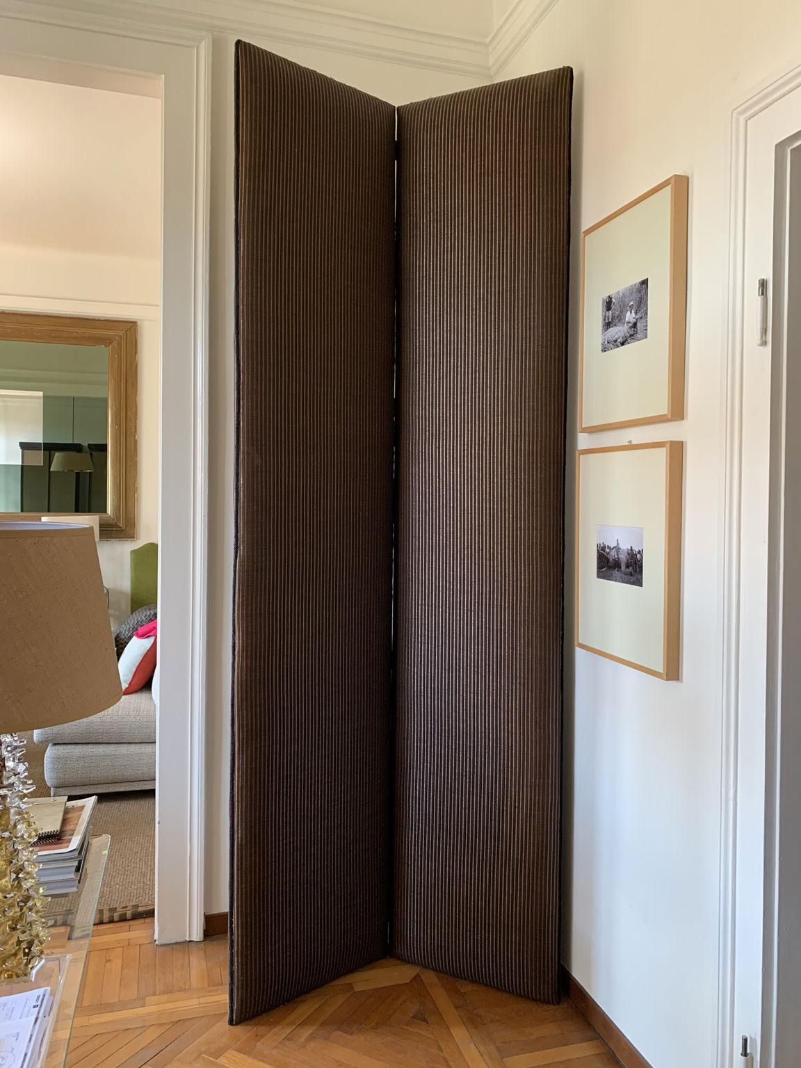 Italy 1990 Post Modern Set Two Black And Brown Upholstered Screens photo vinterior