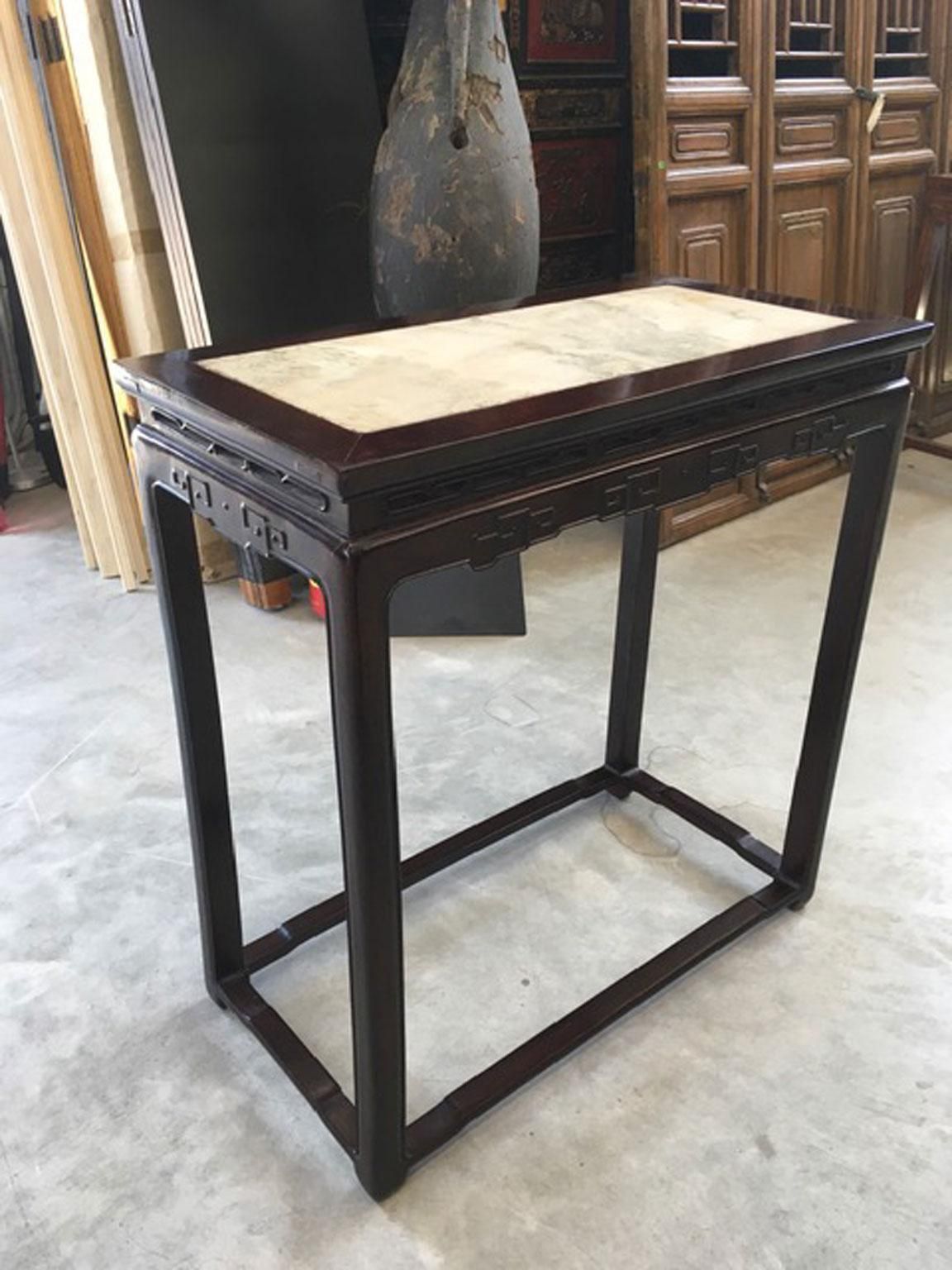 photo for sale Early 20th Century China Export Elmwood Console With Carrara Marble