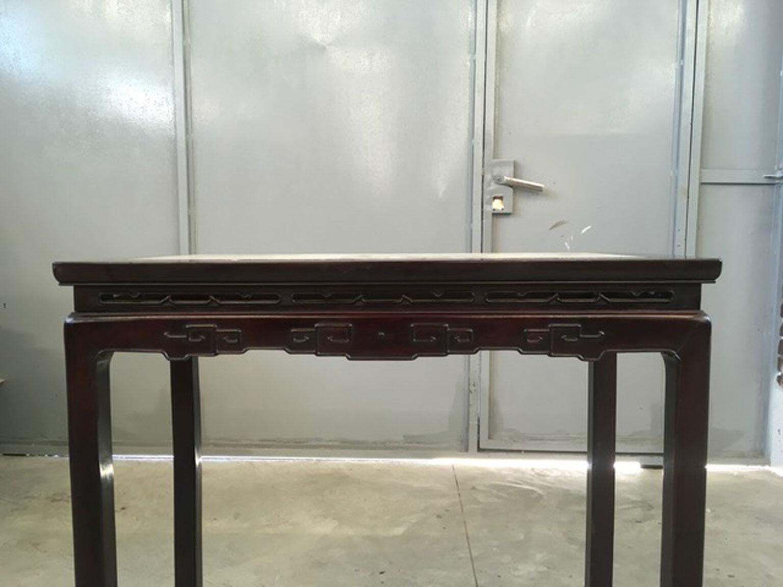 Furniture Early 20th Century China Export Elmwood Console With Carrara Marble photo