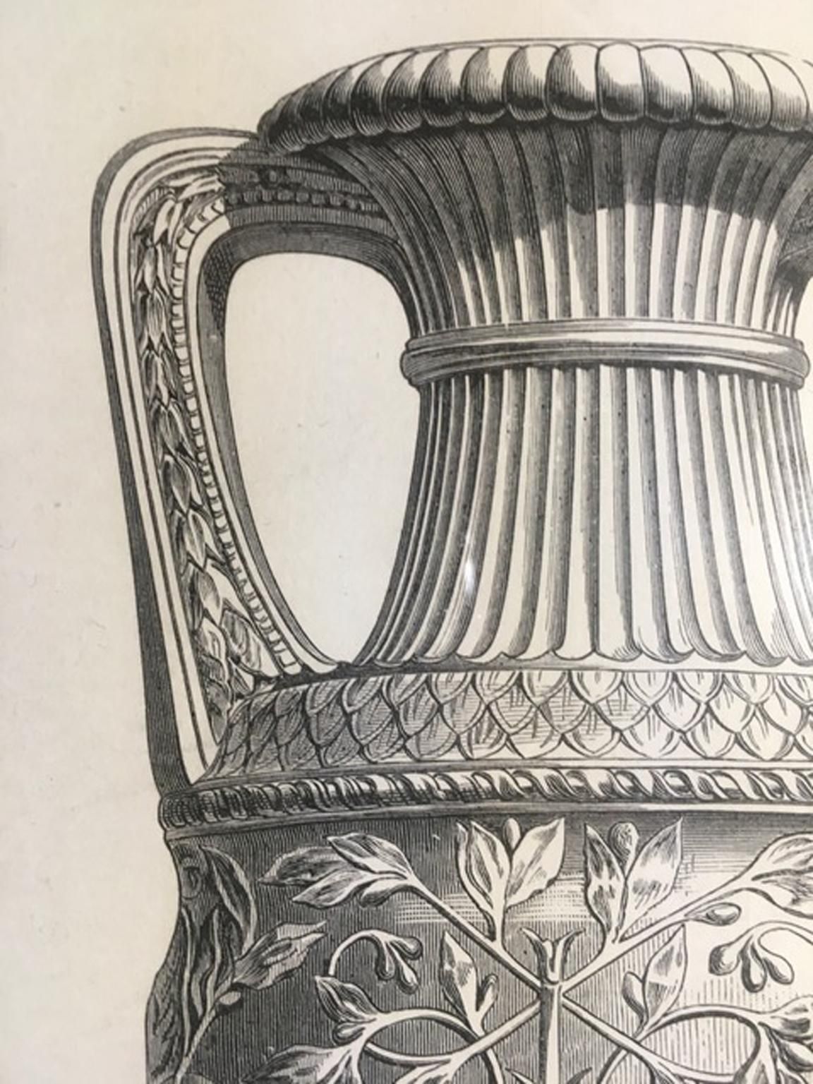photo for sale 1850 France Antique Roman Marble Urnes Neoclassical Black And White Print