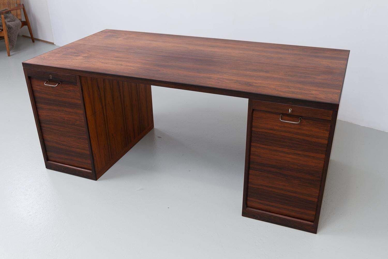 Danish Rosewood Desk With Tambour Doors By Hans J. Wegner, 1950s. photo for sale