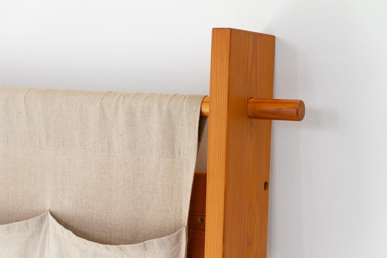 Scandinavian Modern Pine And Canvas Magazine Rack, 1970s. photo for sale