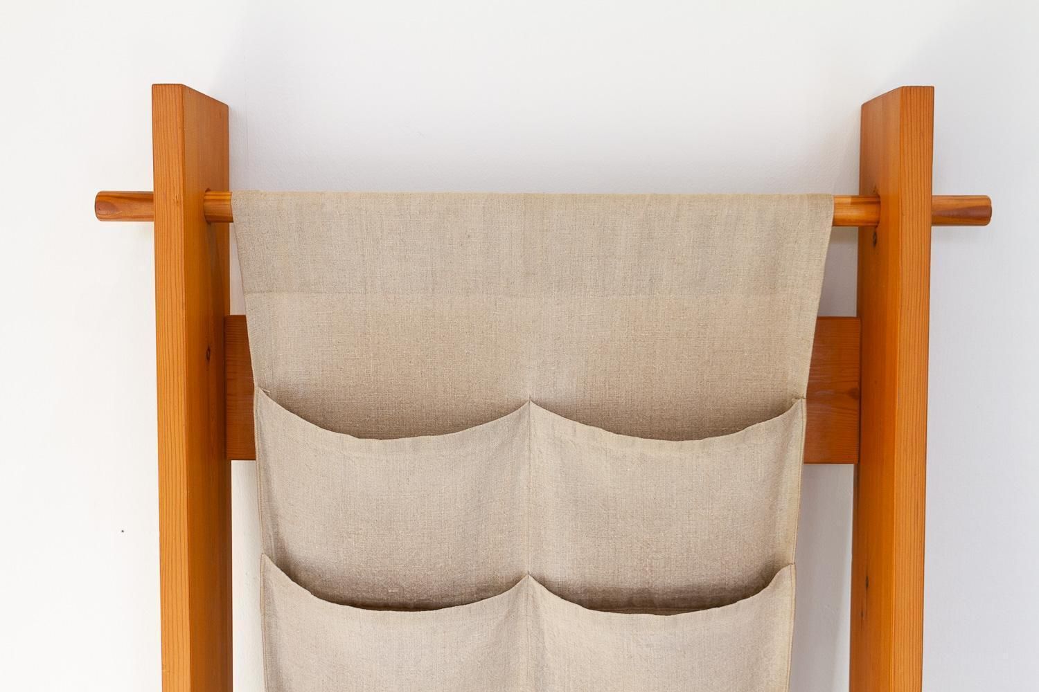 Scandinavian Modern Pine And Canvas Magazine Rack, 1970s. photo 722.0