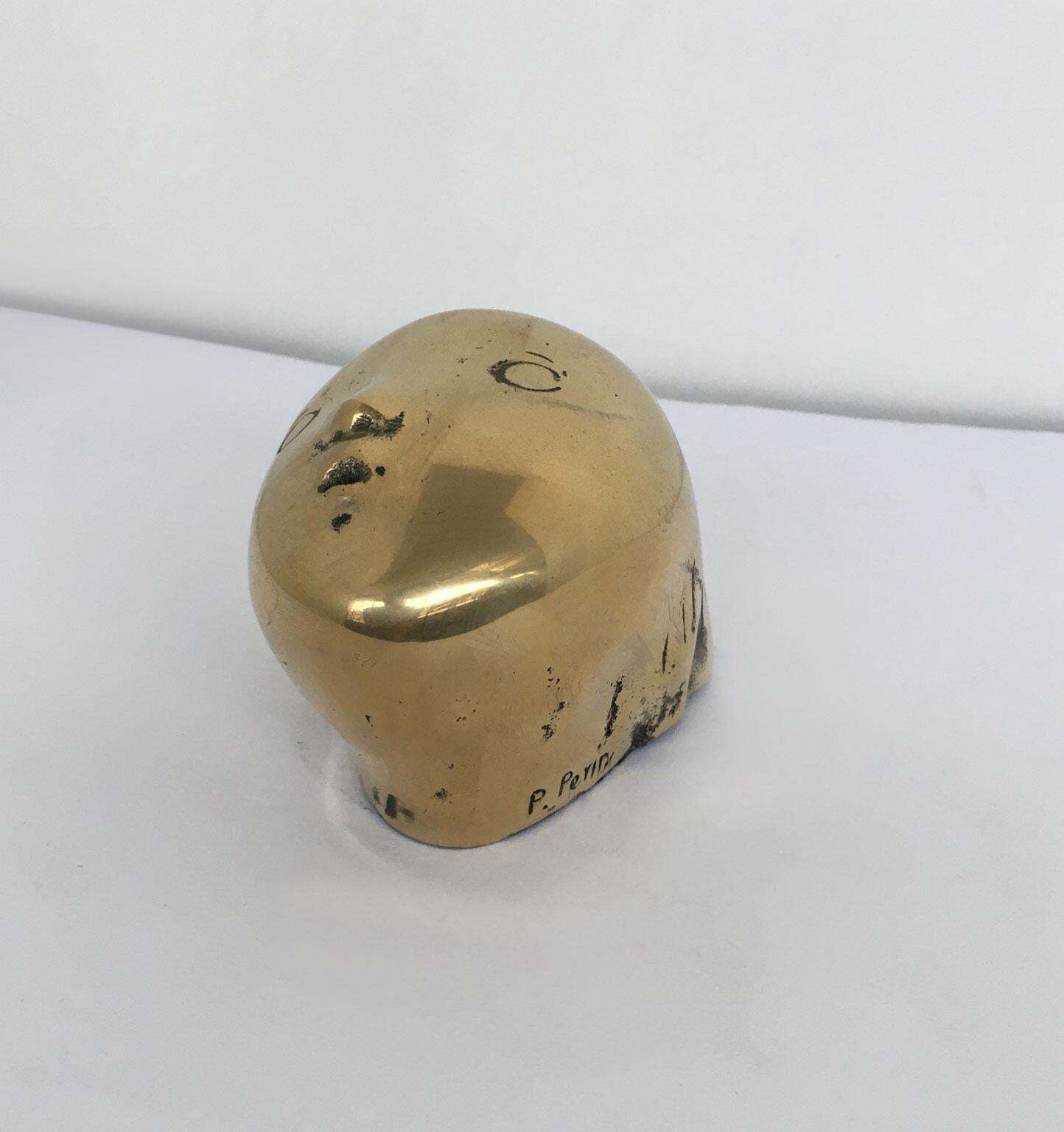 Art 1980 Italy Bronze Abstract Sculpture Piero Perin Testa Head photo