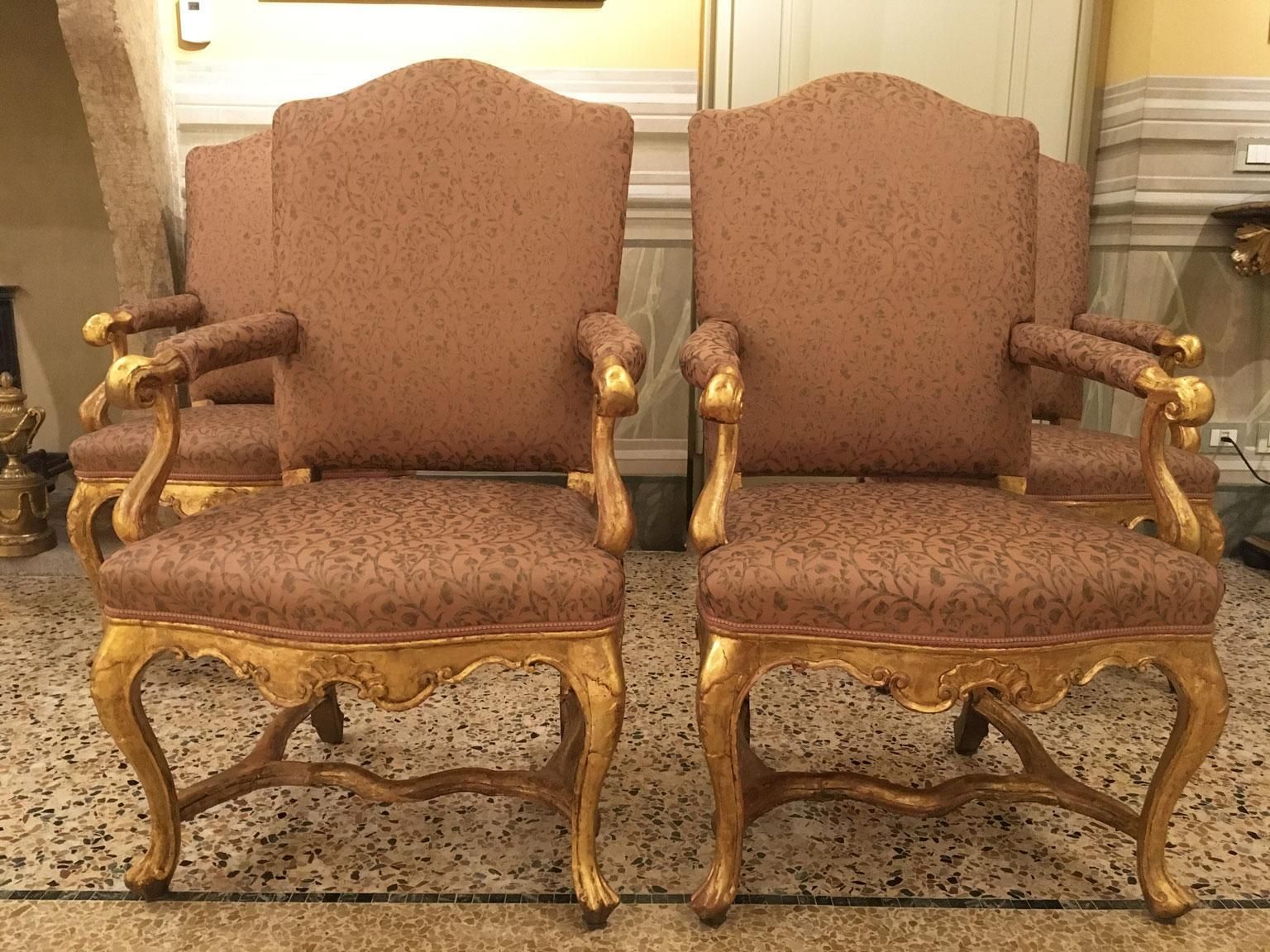 Venezia Italy Early 18th Century Set 5 Rococo Carved Giltwood Armchairs photo furniture