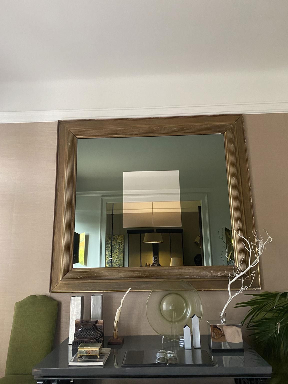1960 Italy Post Modern Smoked  Mirror In Golden Wood Frame photo 7649.0