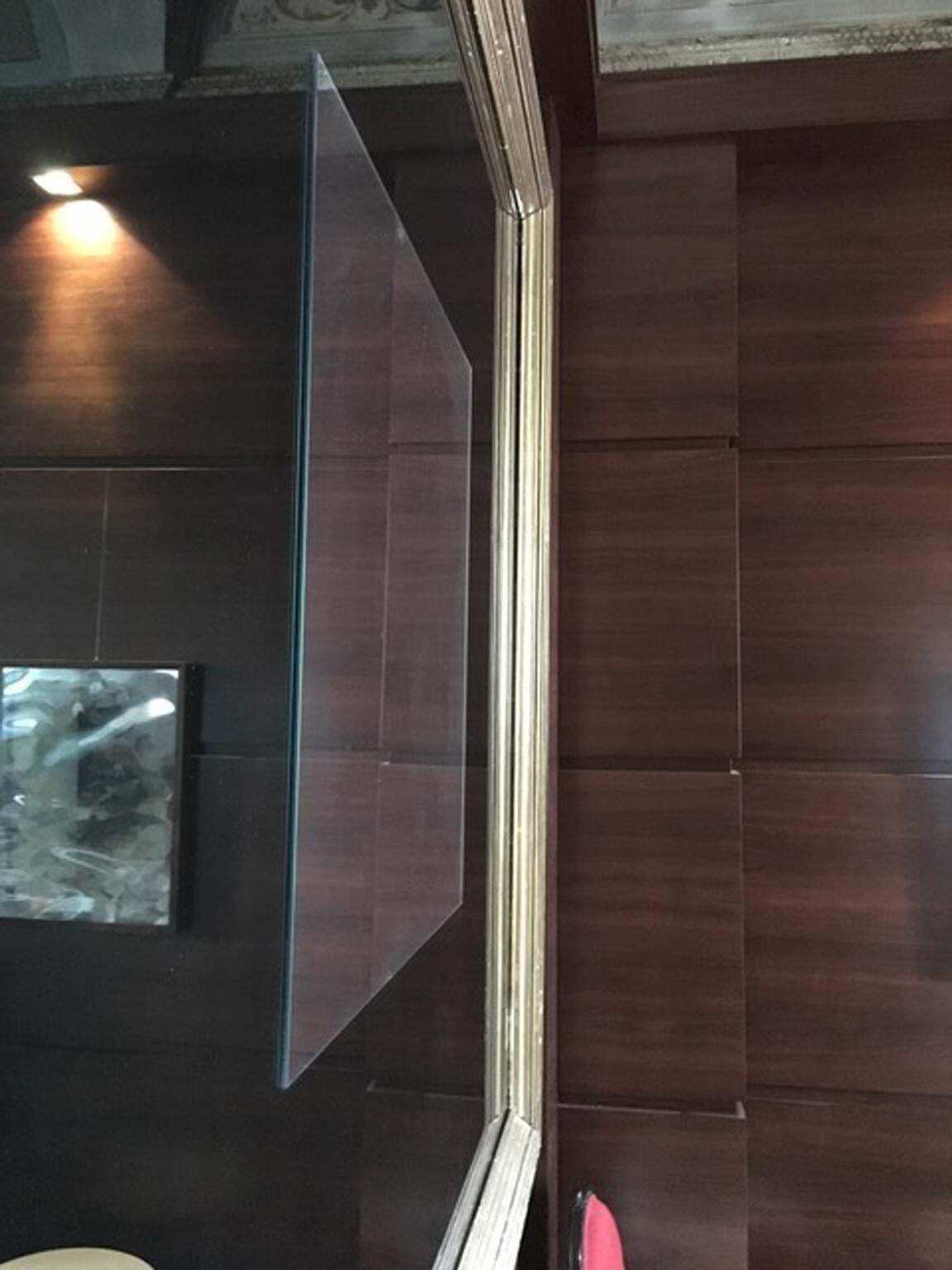 photo furniture 1960 Italy Post Modern Smoked  Mirror In Golden Wood Frame