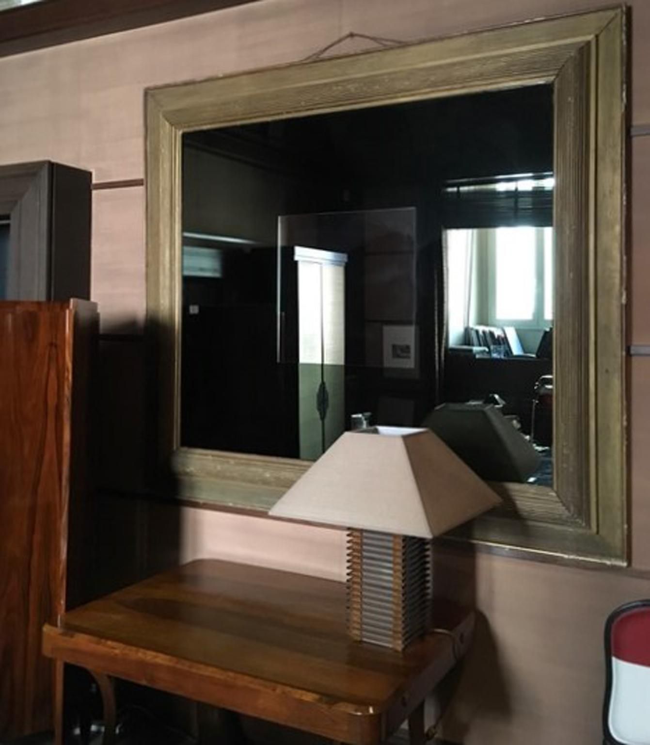 photo vinterior 1960 Italy Post Modern Smoked  Mirror In Golden Wood Frame