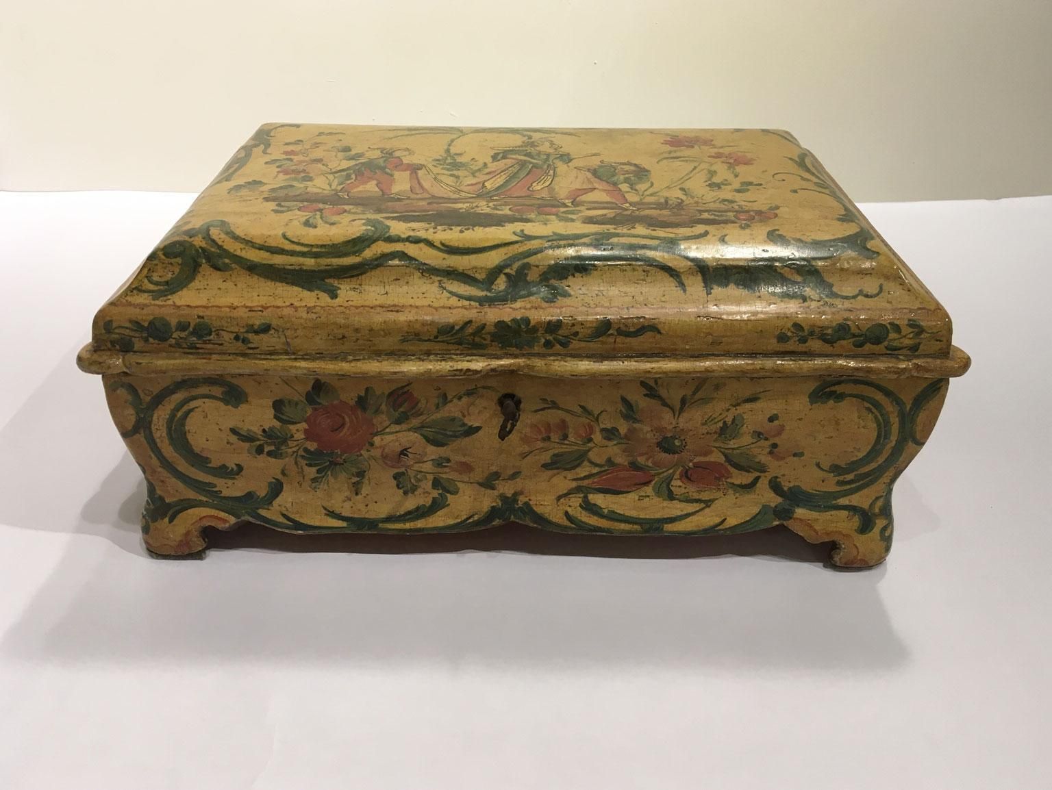 1750 Venezia Italy Rococo Lacquered Wooden Yellow Box And Jewelry Case photo furniture