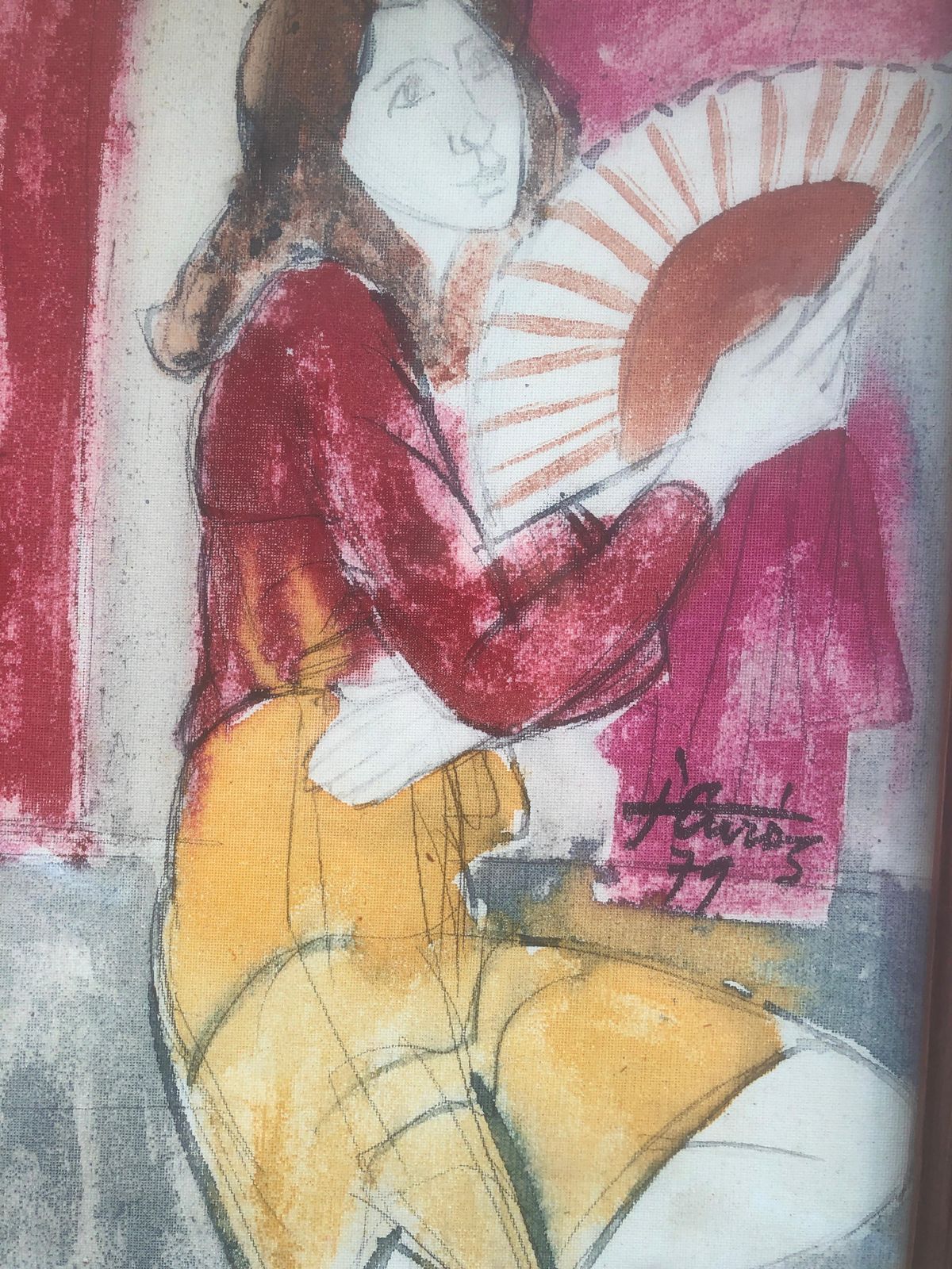 Jordi Curos Woman With Fan Mixed Media Painting 1979 photo buy