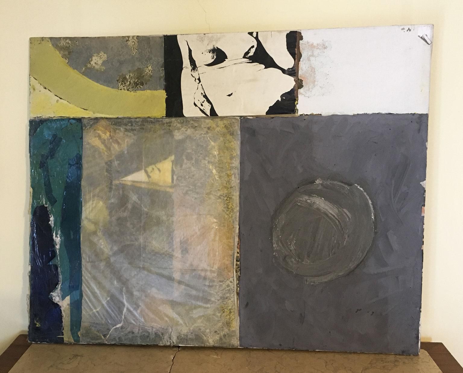 1960 Italy Abstract Painting On Canvas And Mix Media Collage By Ermete Lancini photo for sale