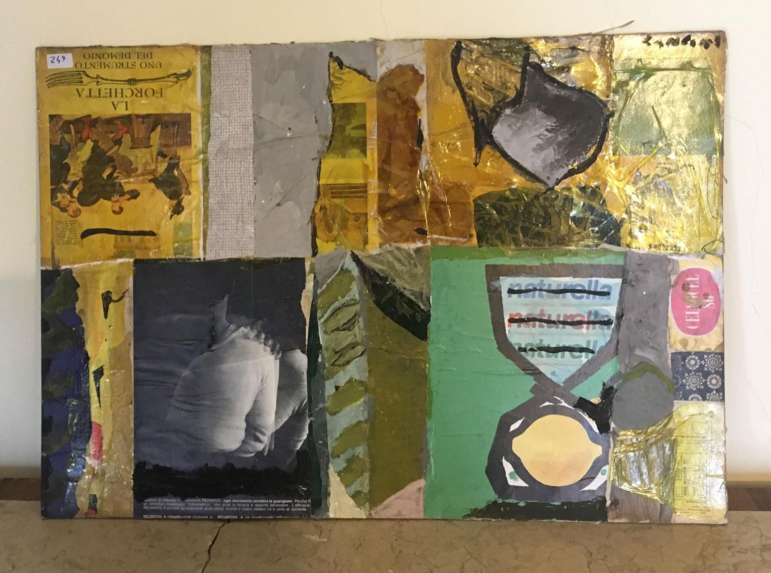 Art 1965 Italy Abstract Painting And Paper Collage By Ermete Lancini photo