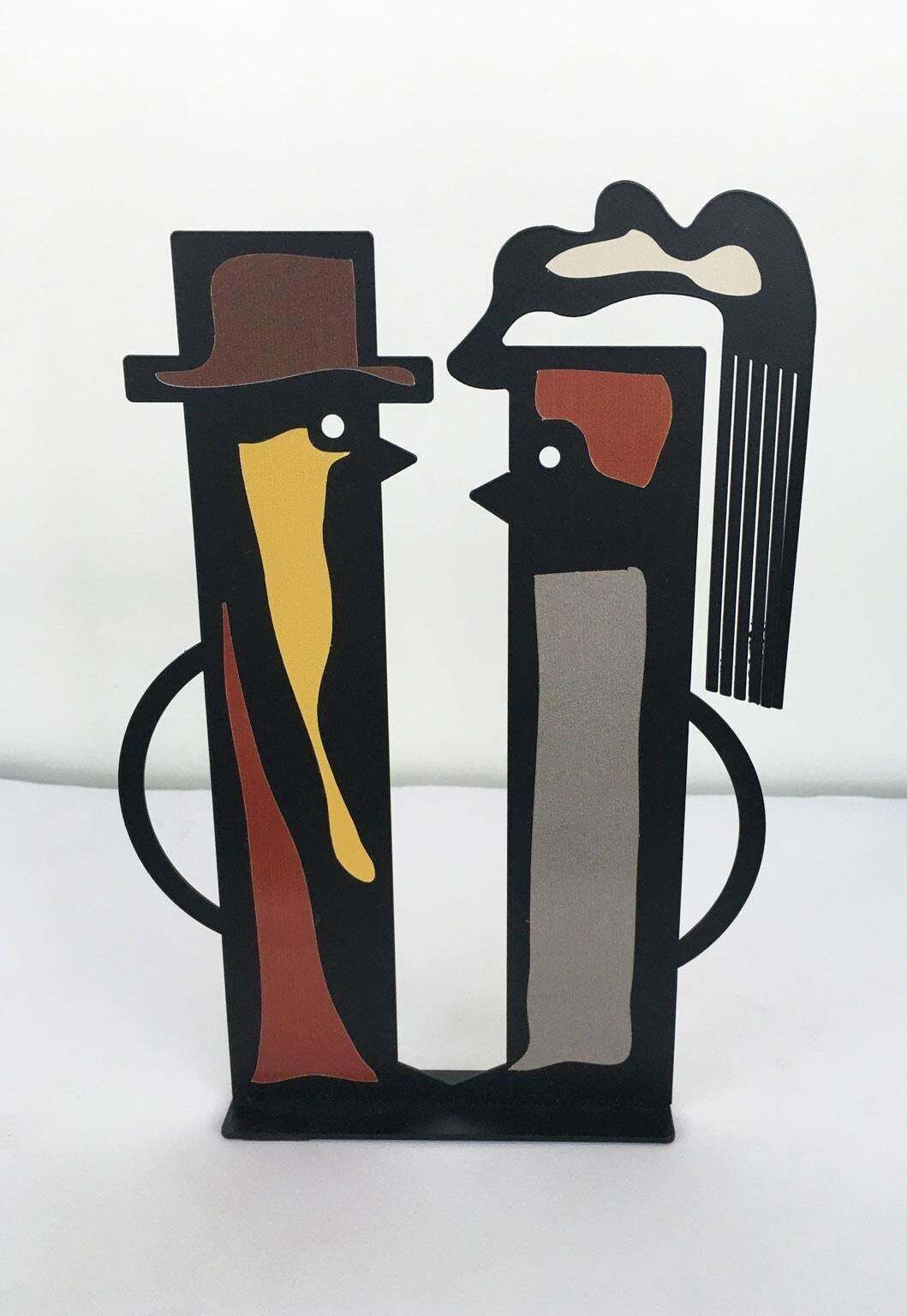 Italy 1980 Riccardo Dalisi Black Painted Metal Sculpture Amanti Lovers photo furniture