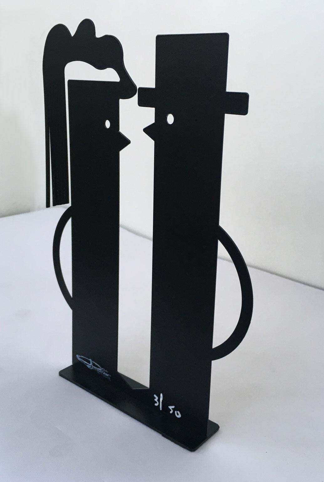 Italy 1980 Riccardo Dalisi Black Painted Metal Sculpture Amanti Lovers photo vintage