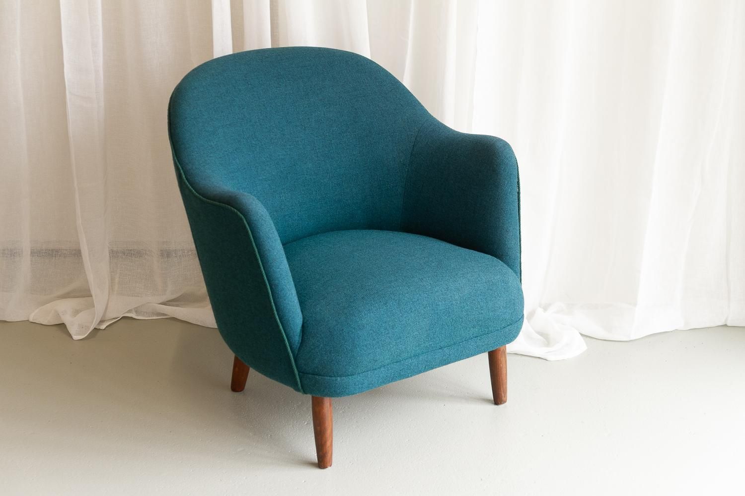 Danish Modern Easy Chair In Teal Blue, 1950s. photo furniture
