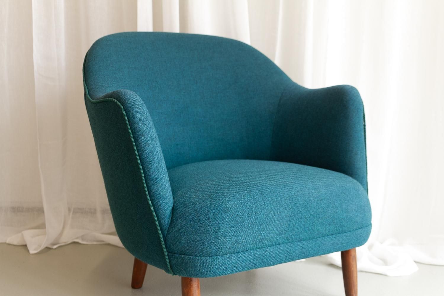 Danish Modern Easy Chair In Teal Blue, 1950s. photo for sale