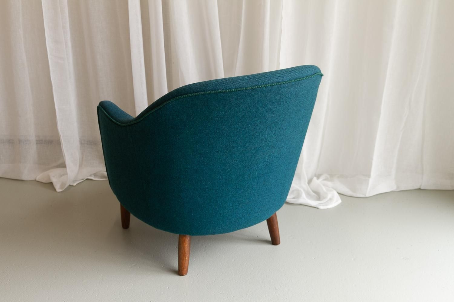 Danish Modern Easy Chair In Teal Blue, 1950s. photo vintage