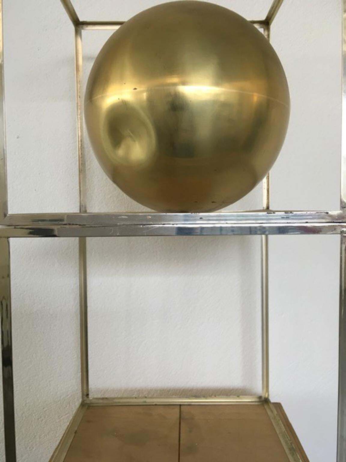 Italy 1980 Abstract Sculpture Sphere In Brass Natural Wood And Metal Chrome photo buy