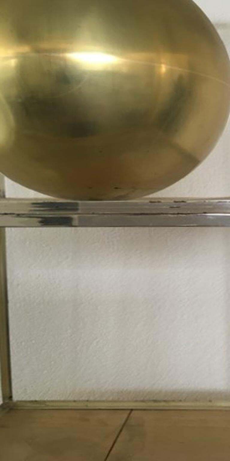 photo buy Italy 1980 Abstract Sculpture Sphere In Brass Natural Wood And Metal Chrome