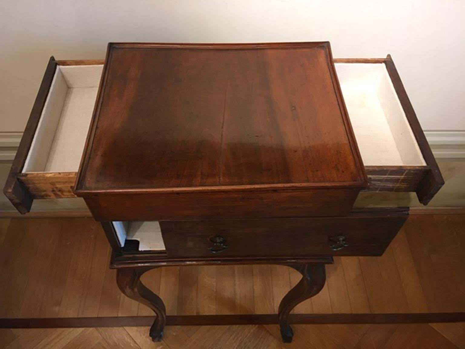 Italy 18th Century Louis XV Walnut Side Table Gueridon With Drawings photo vintage