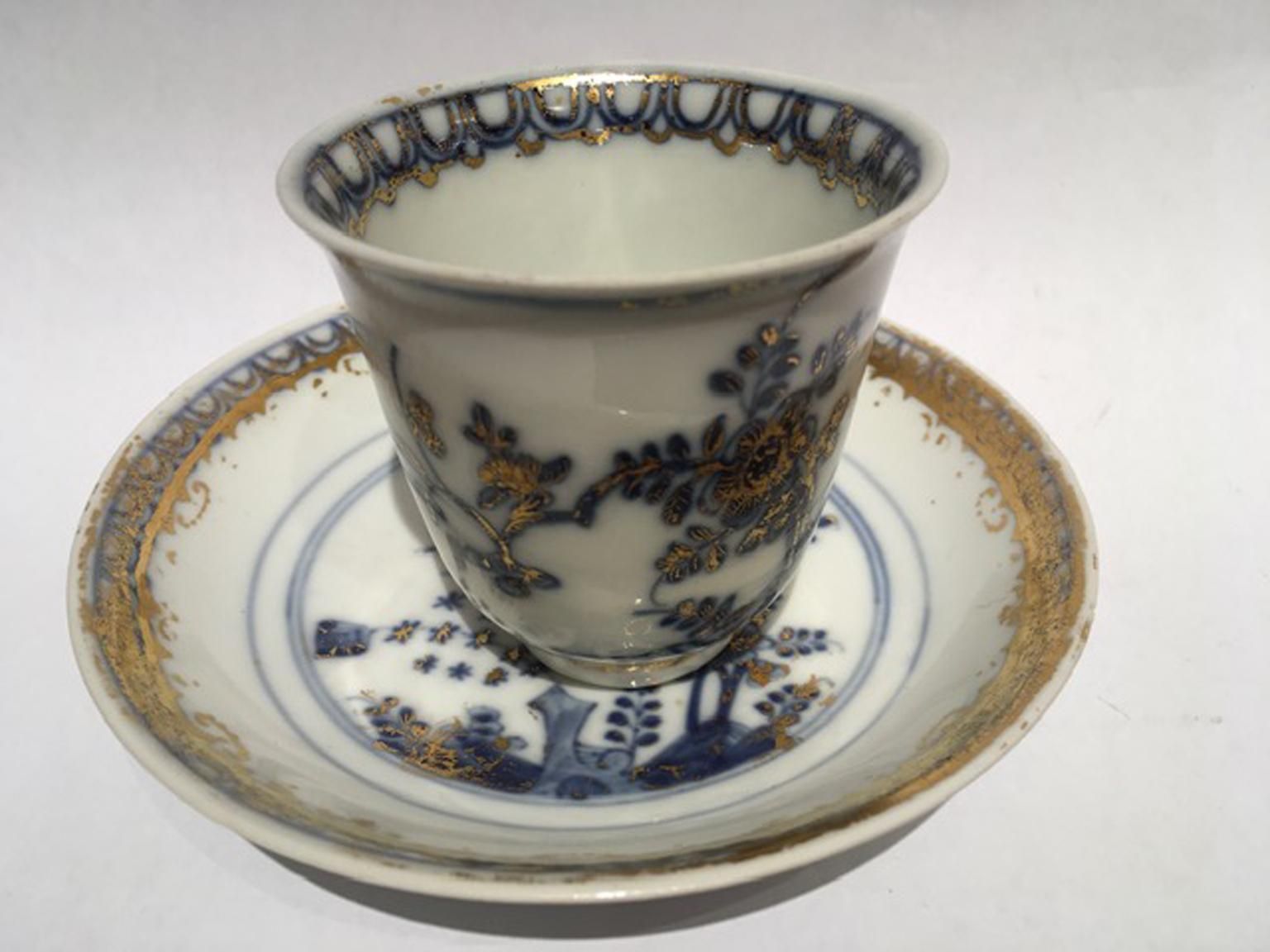 Meissen Mid 18th Century Porcelain Cup With Dish White Blue And Gold photo furniture