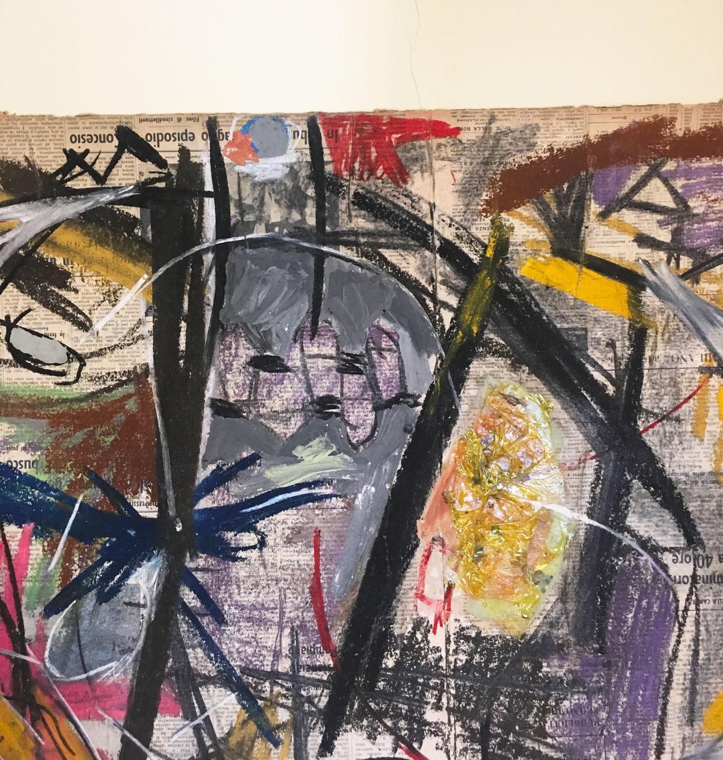 1962 Italy Abstract Pastel Painting And Paper Collage By Ermete Lancini photo buy