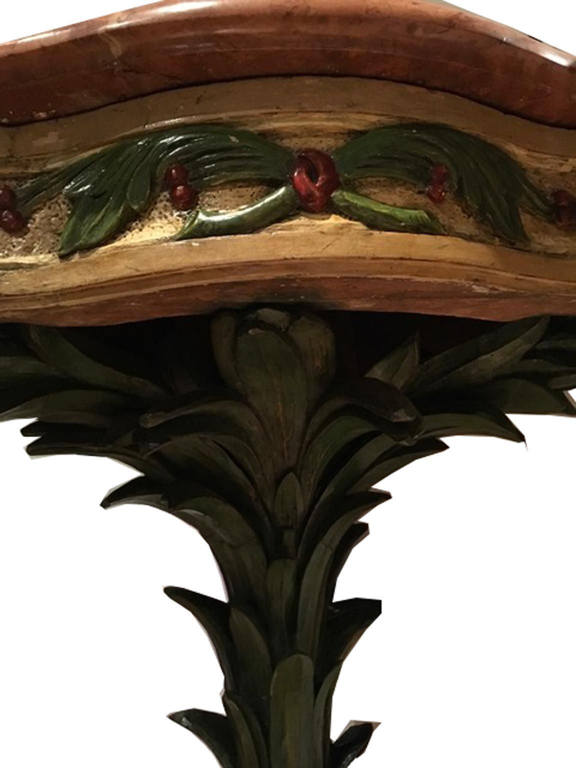 Venice Italy Mid 18th Century Pair Of Corner Console Lacquered Wood Red Marble photo furniture