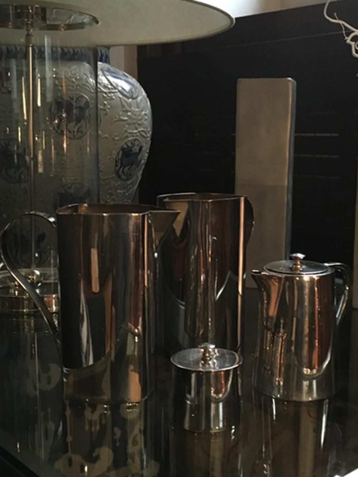 Set Of Four Pieces Pair Silver Plate Water Carafes Coffee Pot And Sugar Bowl photo vintage