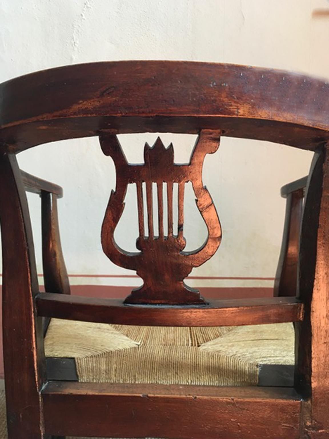 Italy 18th Century Walnut Dining Armchair With Cane Sitting photo vintage