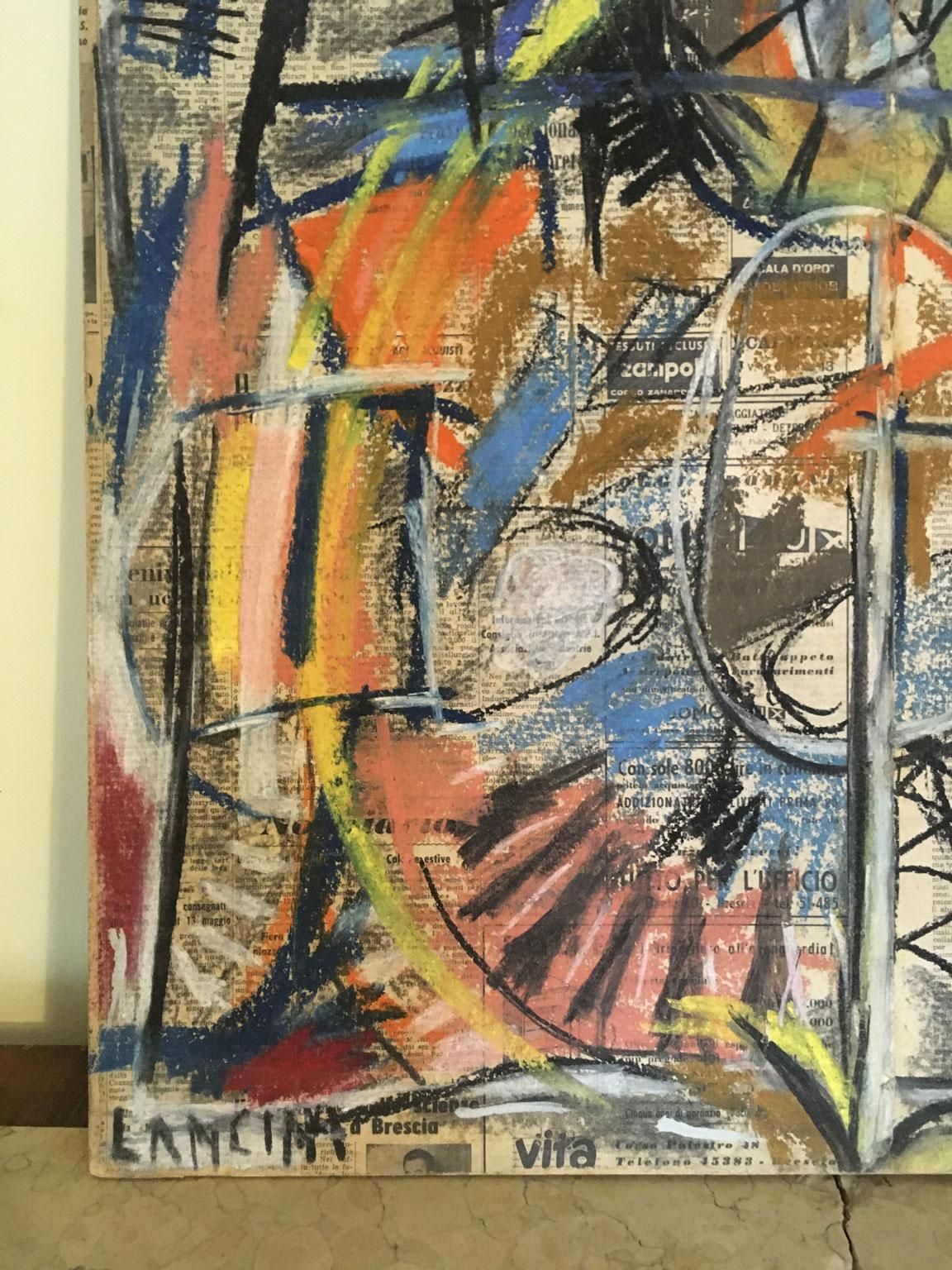 1962 Italy Abstract Painting And Paper Collage By Ermete Lancini photo vinterior