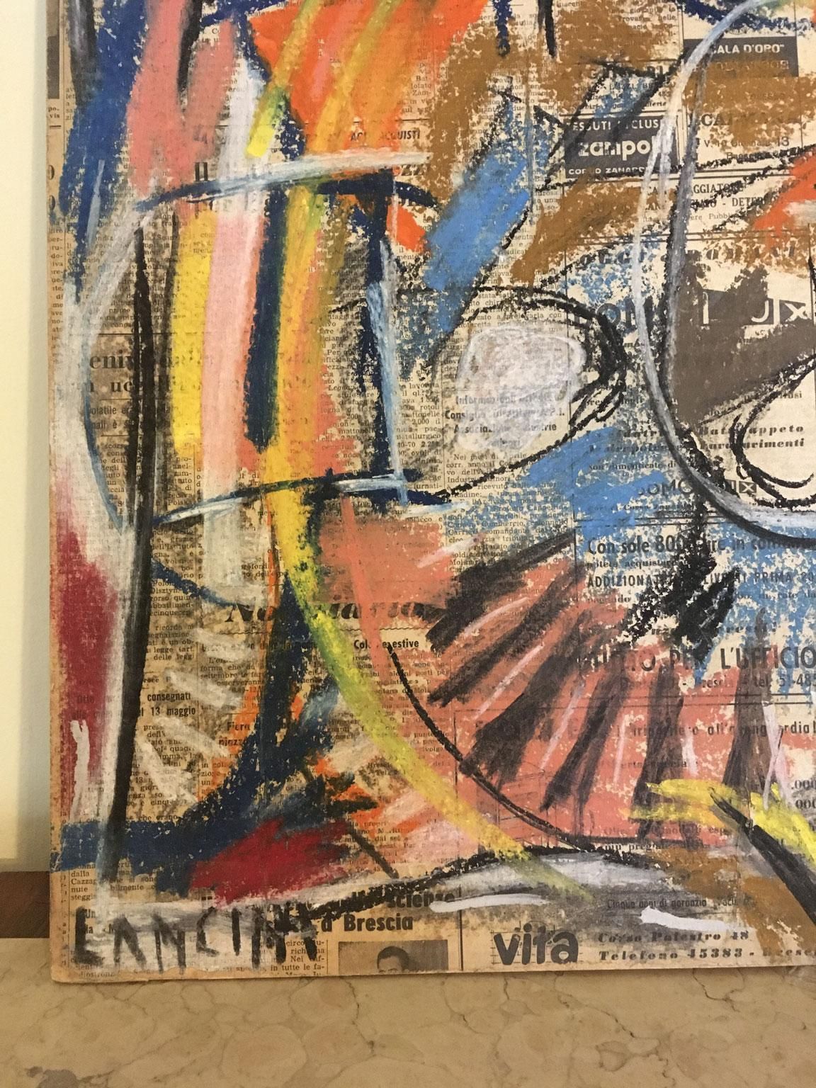 1962 Italy Abstract Painting And Paper Collage By Ermete Lancini photo buy