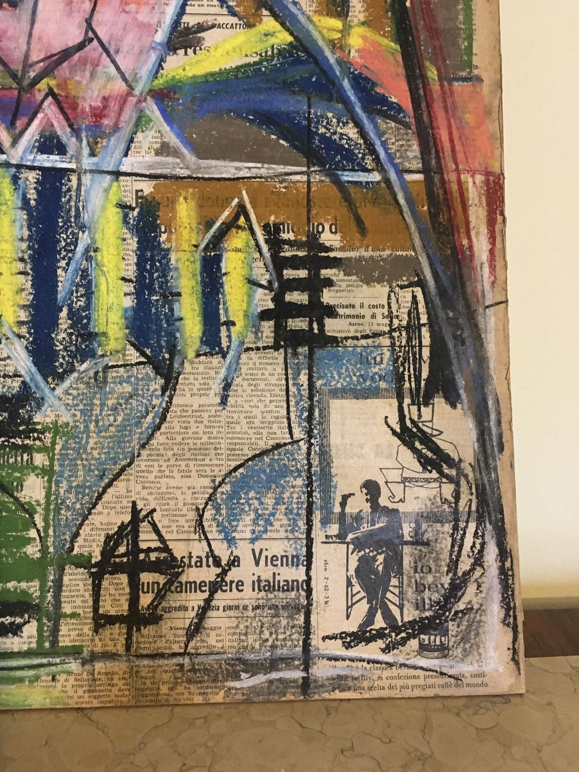 Art 1962 Italy Abstract Painting And Paper Collage By Ermete Lancini photo