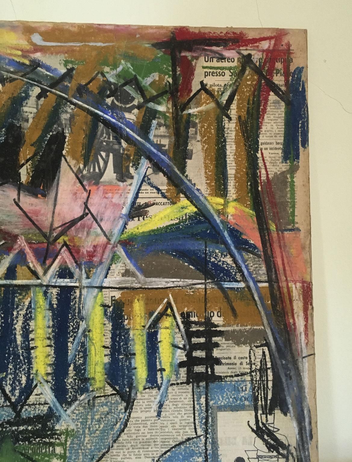 1462.0 1962 Italy Abstract Painting And Paper Collage By Ermete Lancini photo