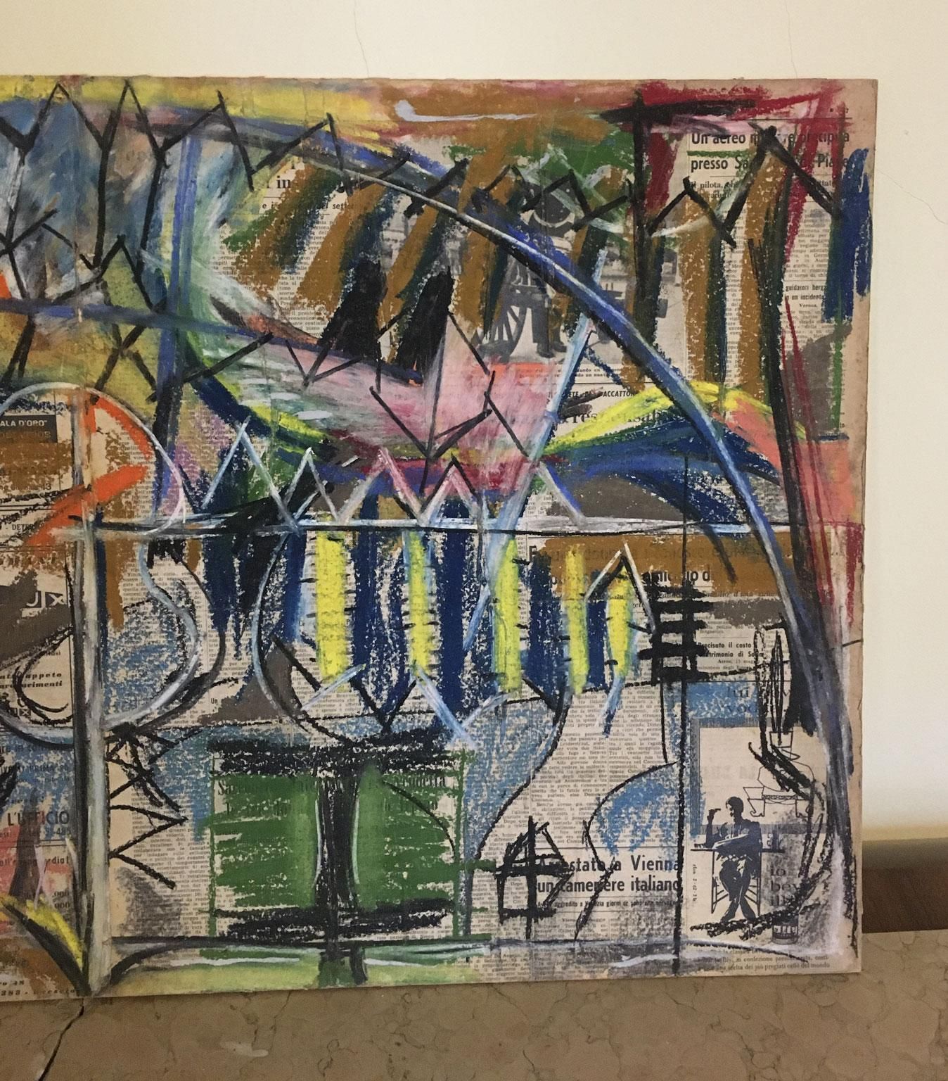 photo vinterior 1962 Italy Abstract Painting And Paper Collage By Ermete Lancini