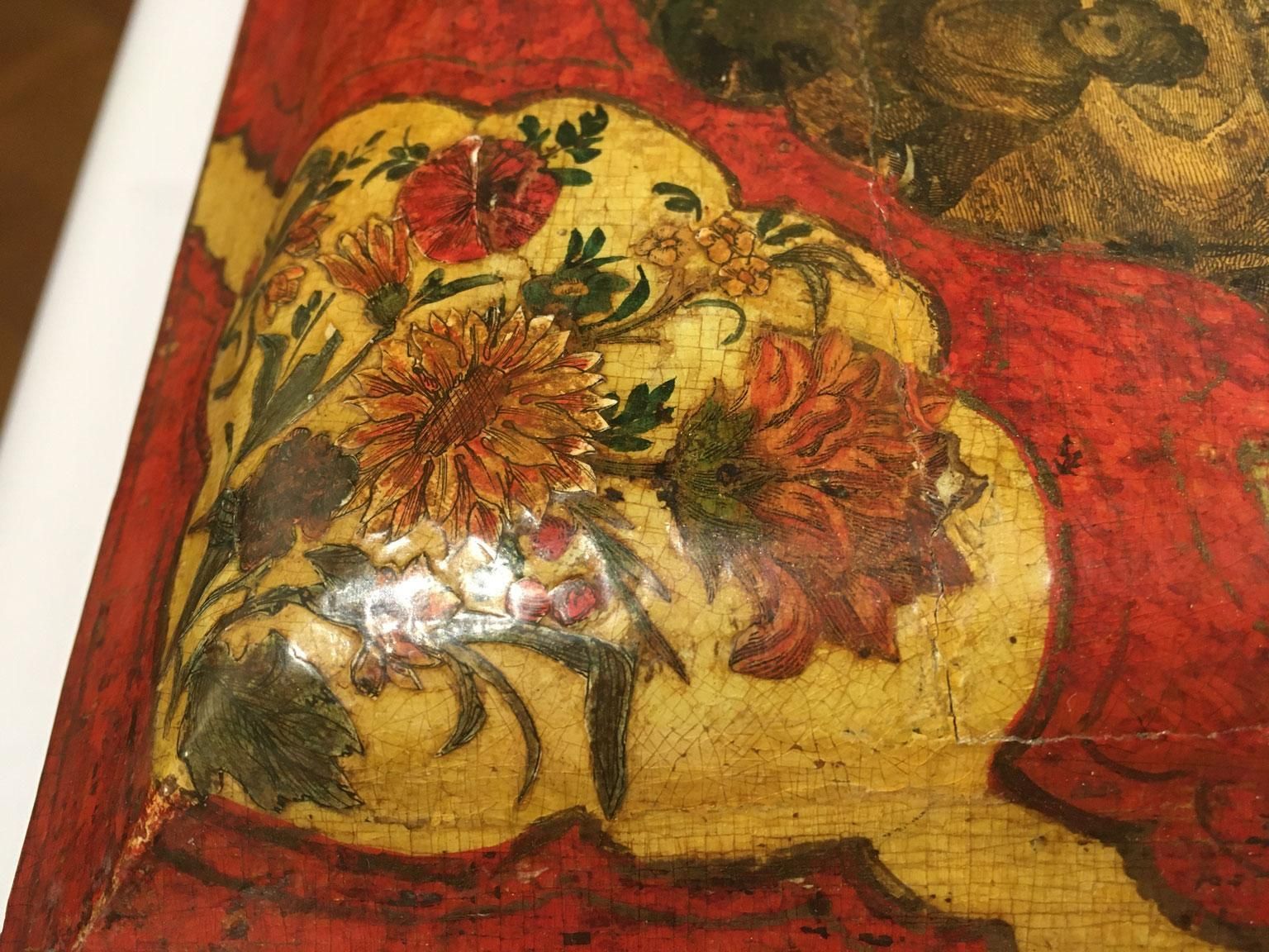 10198.0 1750 Venezia Italy Lacquered Red And Yellow Wooden Box Jewelry Case photo