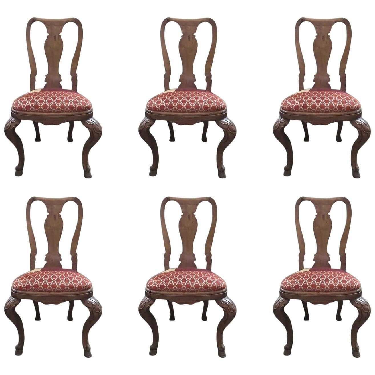 Italy Mid 18th Century Set Six Wooden Dining Chairs Hand Carved