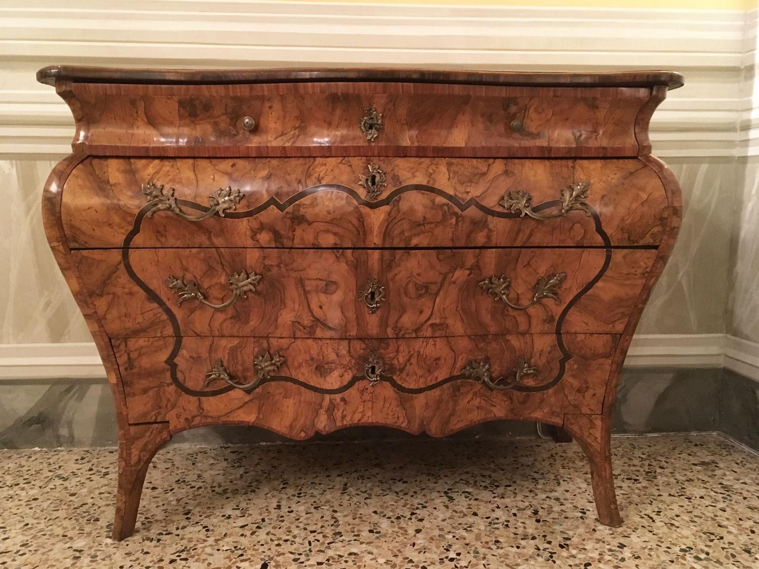 18th C. Italian Lombard Cabinetmakers Baroque Inlaid Walnut Chest Of Drawers photo furniture