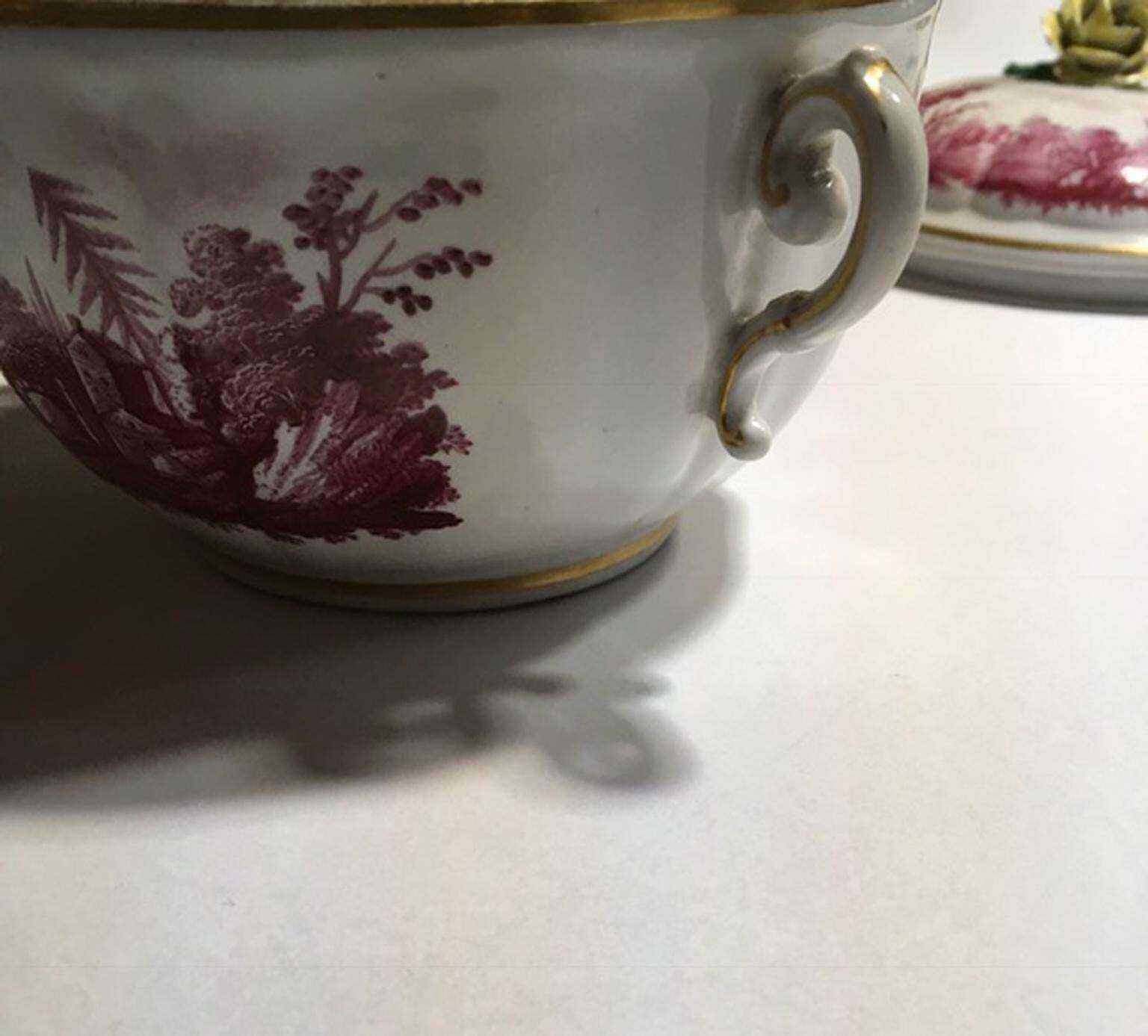 Italy Richard Ginori Mid 18th Century Pink Porcelain Covered Cup With Landscapes photo buy