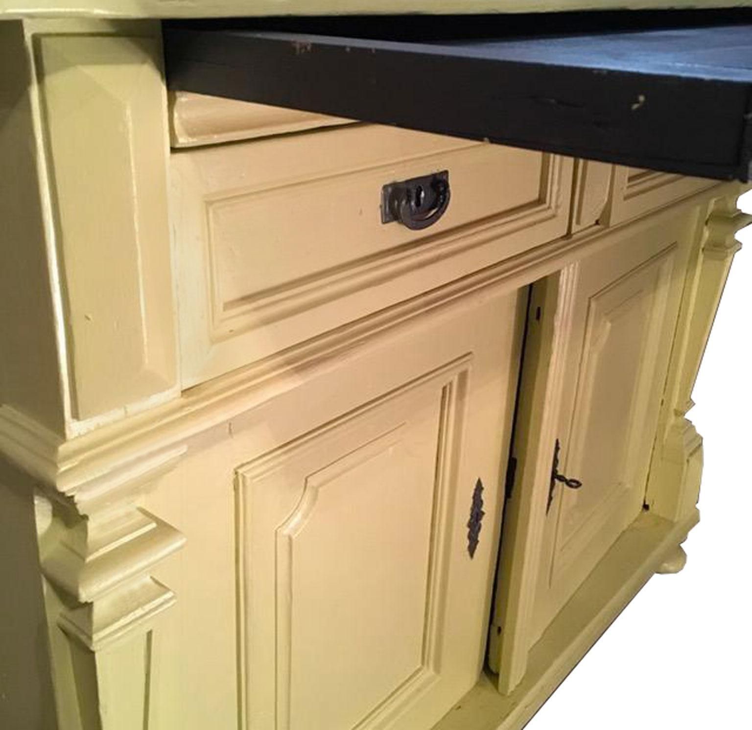 Italy Mid 19th Century Yellow Wood Buffet With Yellow Glass Shelves photo 2975.0