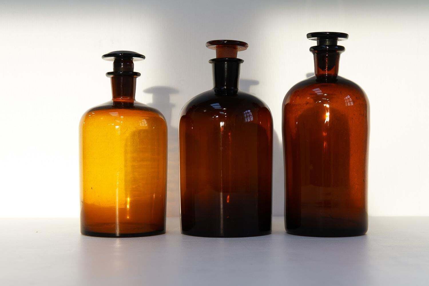 Large Antique Danish Pharmacy Glass Bottles, 1900s. Set Of 3. photo 421.0