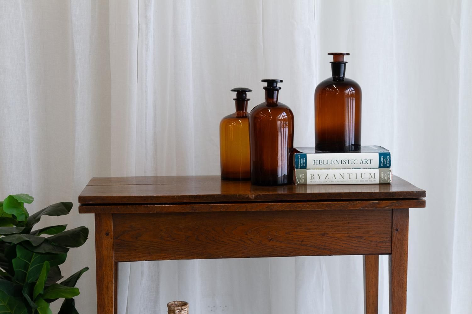 photo buy Large Antique Danish Pharmacy Glass Bottles, 1900s. Set Of 3.