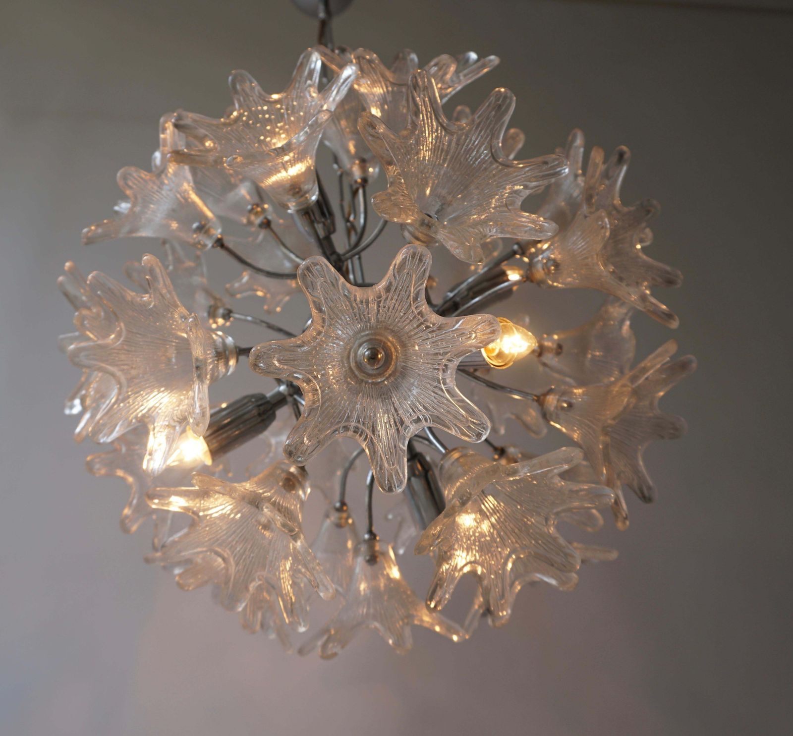 Two Murano Floral Sputnik Chandeliers With Textured Clear Petals photo Lighting