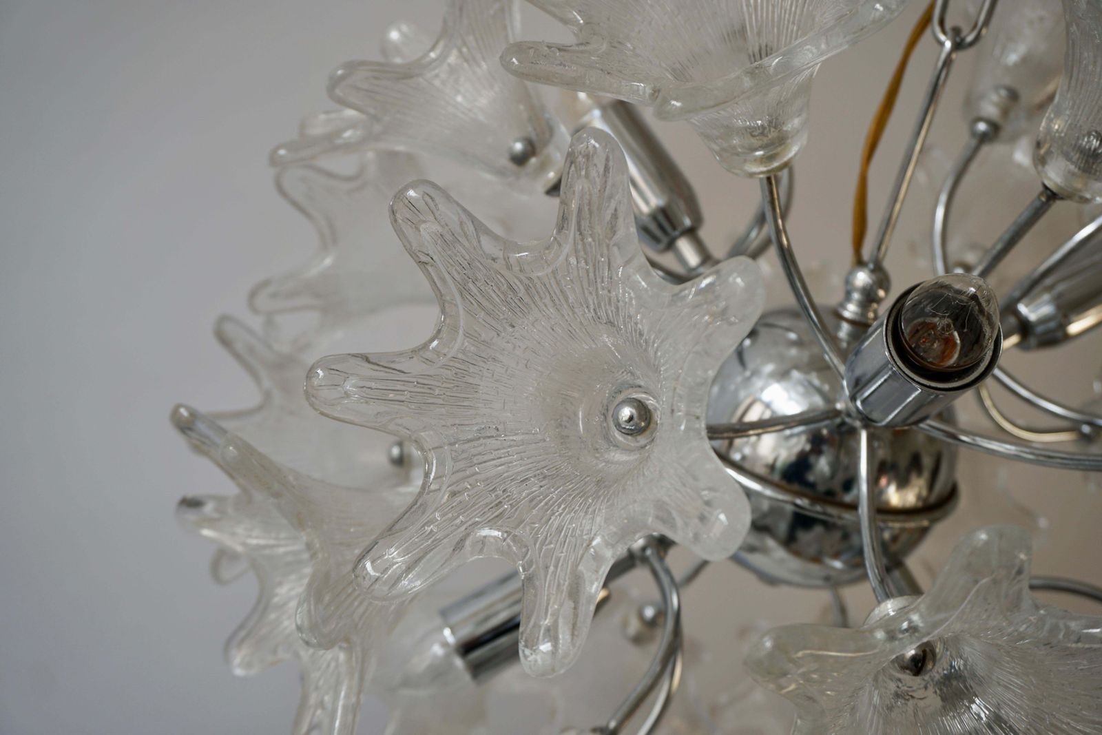 Two Murano Floral Sputnik Chandeliers With Textured Clear Petals photo buy