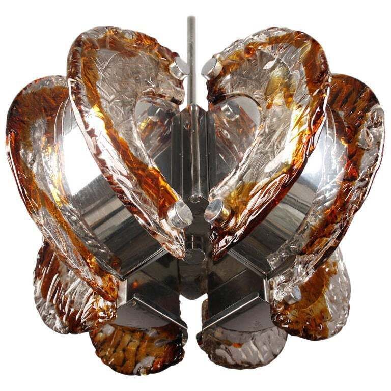 Murano Clear And Amber Glass Chandelier, Italy, 1970s