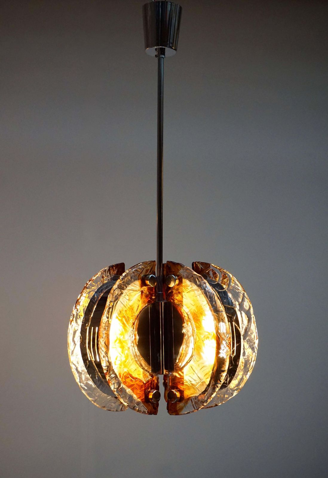 Murano Clear And Amber Glass Chandelier, Italy, 1970s photo vinterior