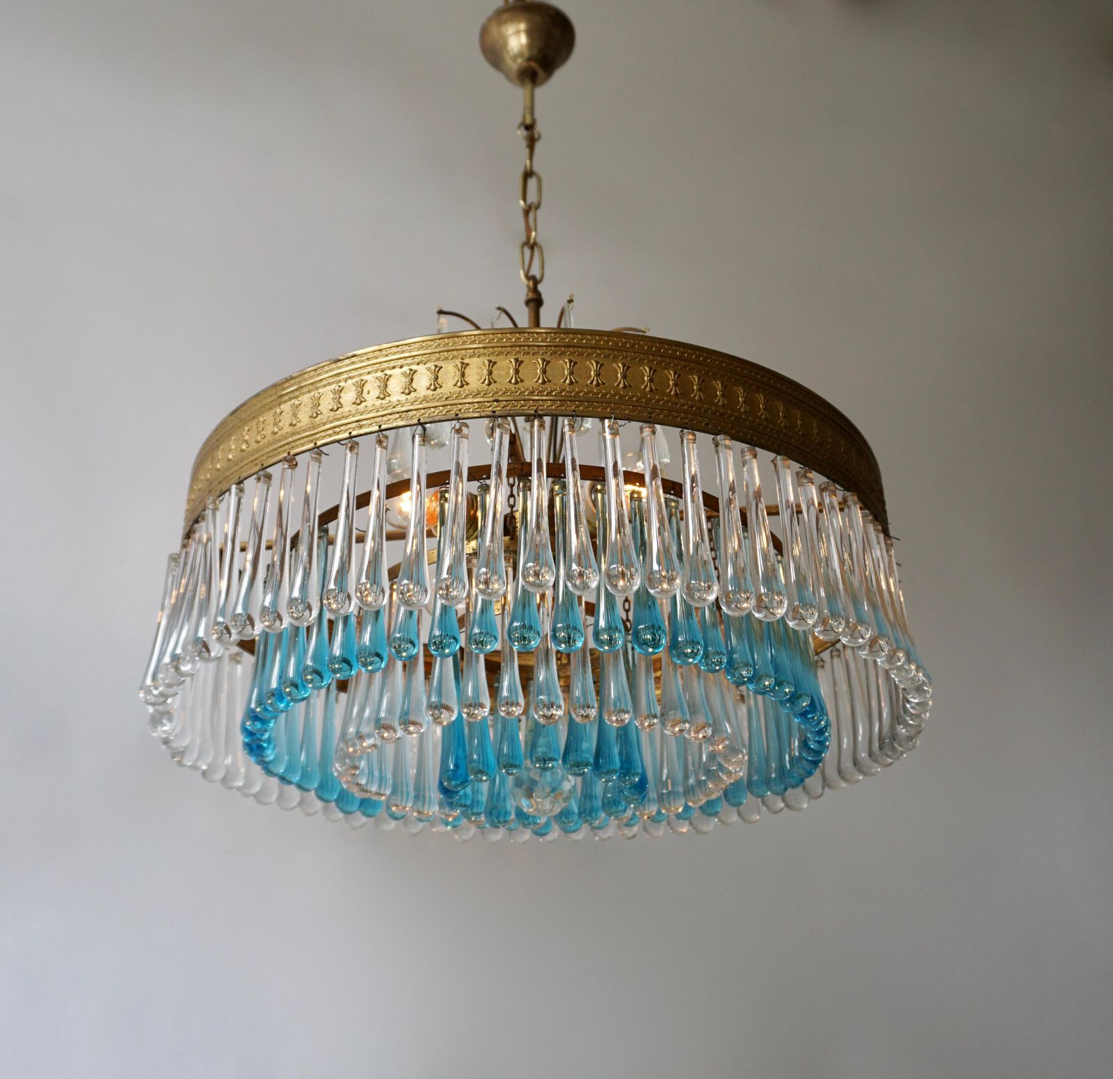 Hollywood Teardrop And Crystal Ball Chandelier With Brass And Hand Blown Glass photo 3867.0