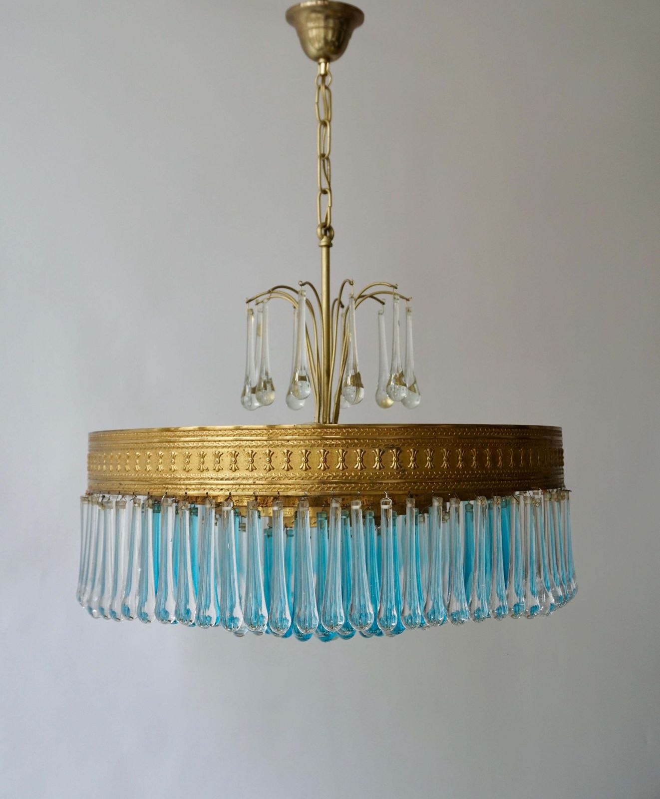 Hollywood Teardrop And Crystal Ball Chandelier With Brass And Hand Blown Glass photo buy