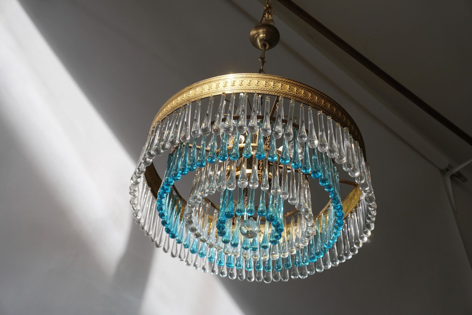 photo for sale Hollywood Teardrop And Crystal Ball Chandelier With Brass And Hand Blown Glass